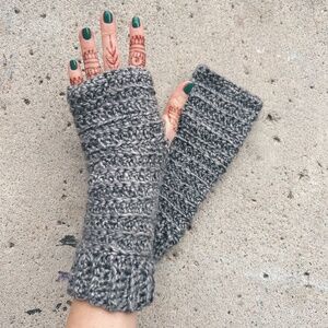 Grey Handmade Crochet Fingerless Gloves